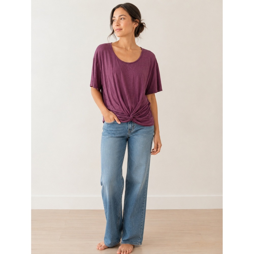 Pact Organic Cotton Front Twist Short Sleeve Top Plum Purple- XL